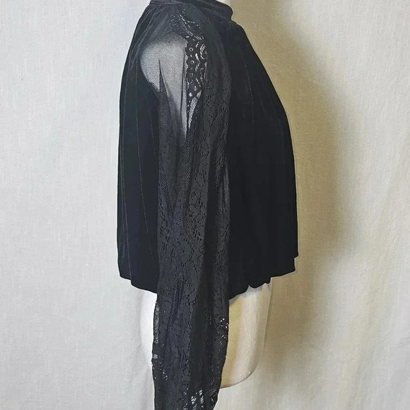 Free People Dream Team Velvet l/ Lace Whimsigoth Black XS Blouse - Picture 5 of 14